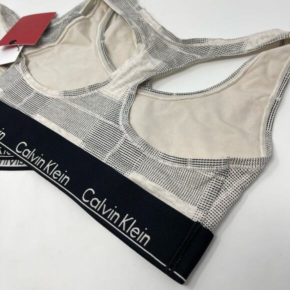 Calvin Klein Plaid Modern Cotton Wireless Unlined Bralette 2 Pack S Black, Tan - Picture 4 of 7